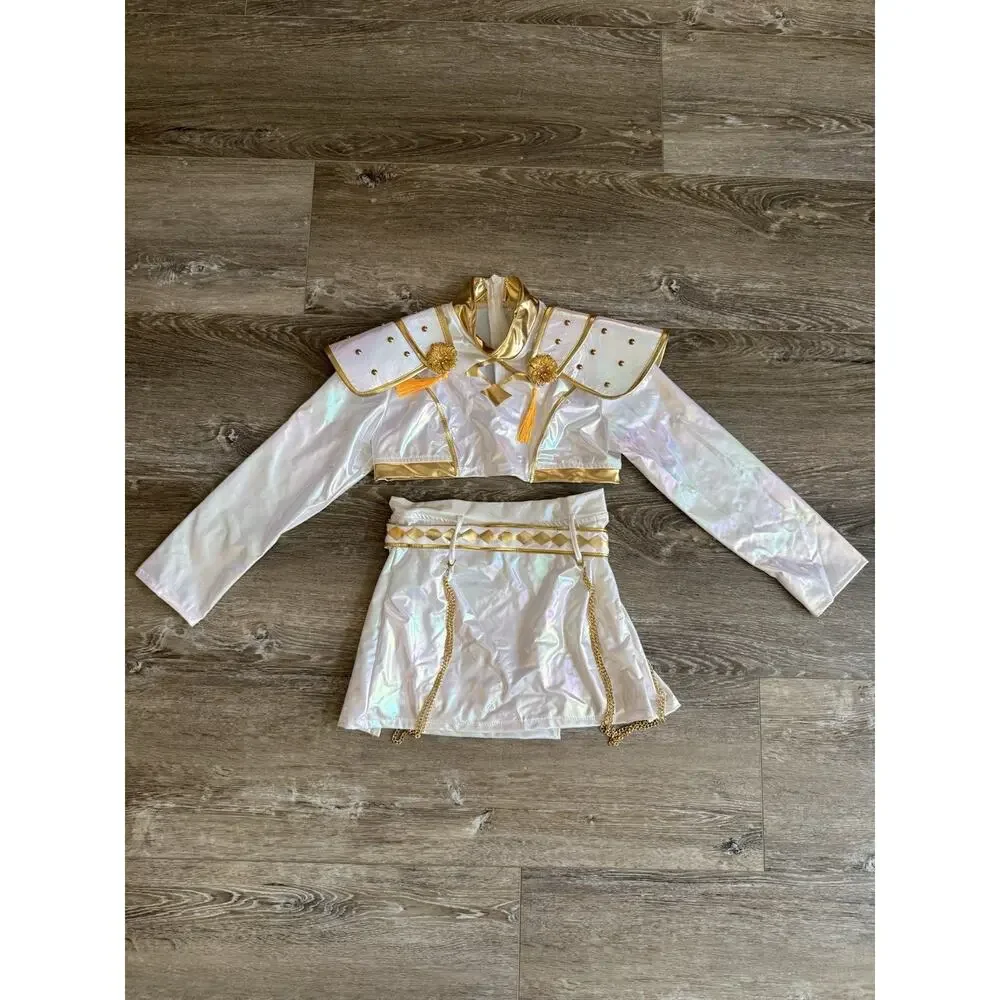 Metallic Cosplay Complete Outfit Costume White/Gold Polyester Girls Size 140